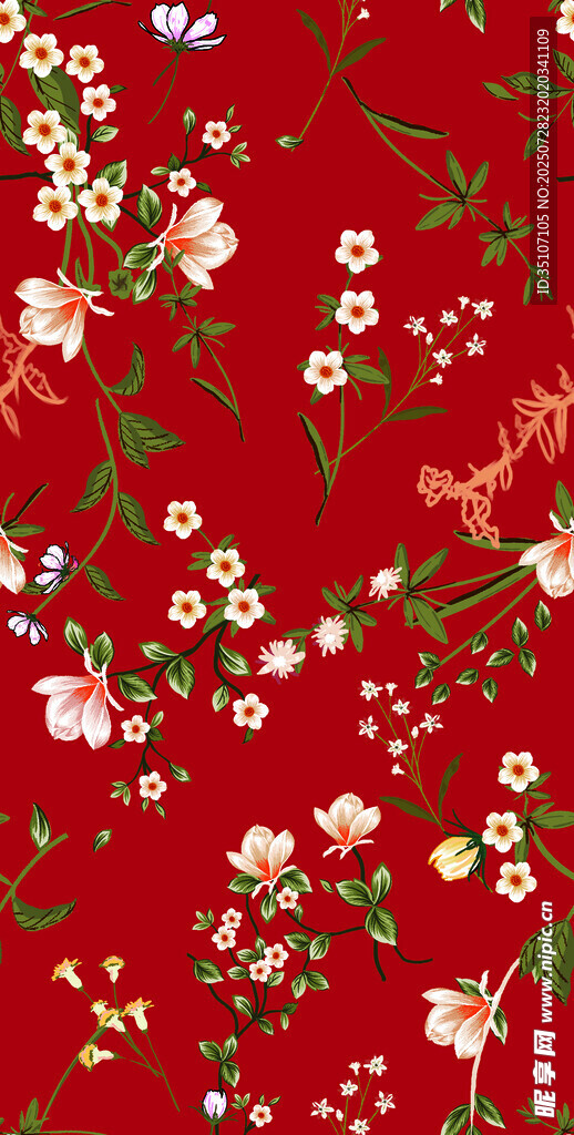 红色花卉图案背景纹理