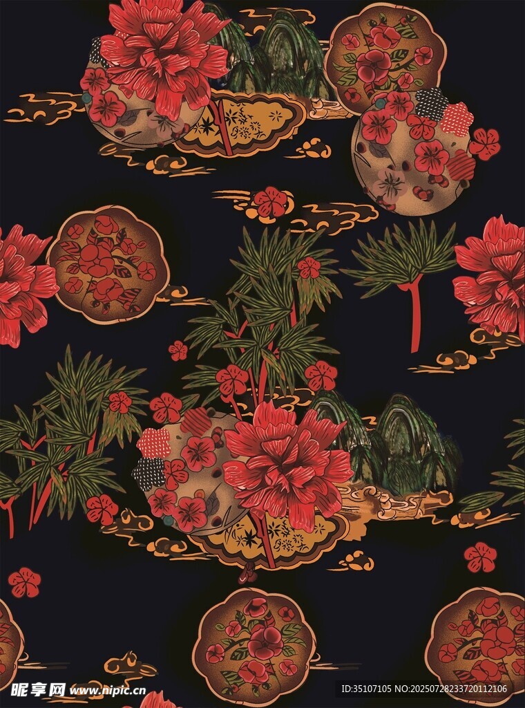 中式花卉复古图案纹理