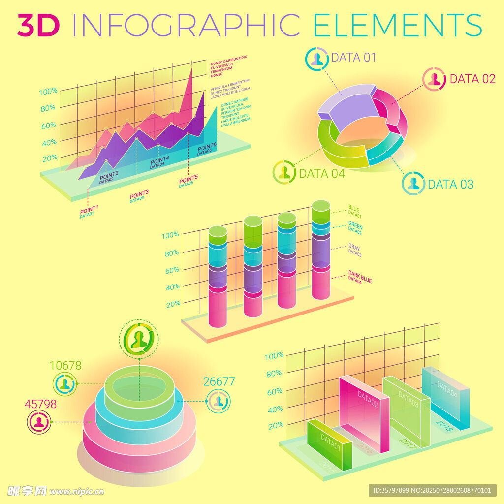 3D信息图表元素展示