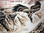 雄鹰展翅于山水间