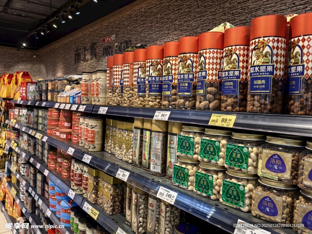 超市货架上琳琅满目的商品