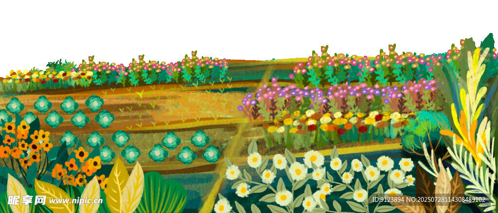多彩田园风光手绘插画