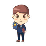 帅气警察展示证件与配枪