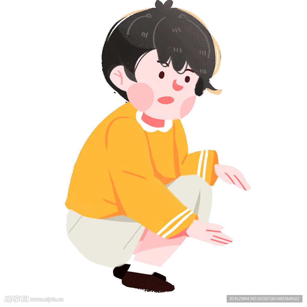 蹲着的小男孩