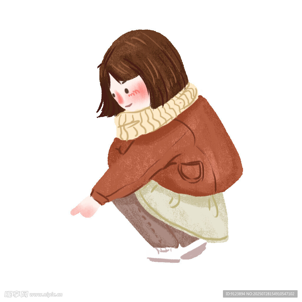 蹲地的温暖系女孩