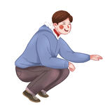 蹲着伸手的卡通男子