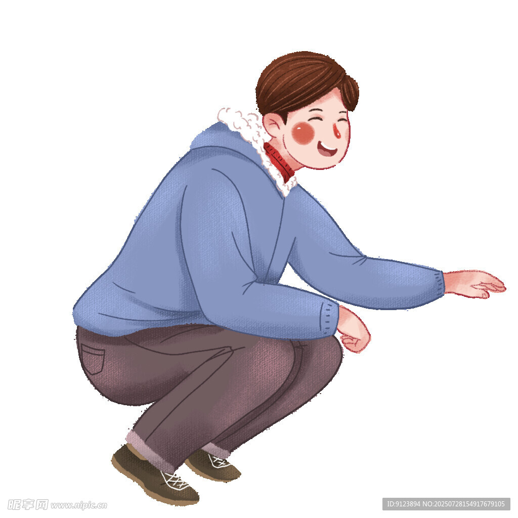 蹲着伸手的卡通男子