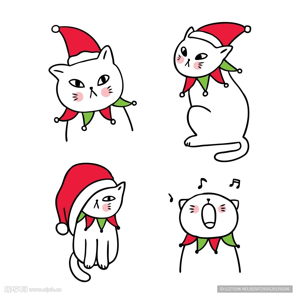 戴圣诞帽的可爱猫咪四连拍