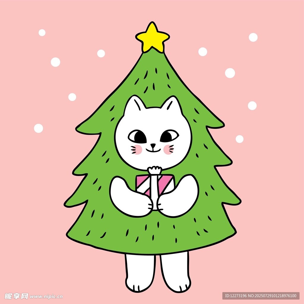 可爱猫咪圣诞树造型插画
