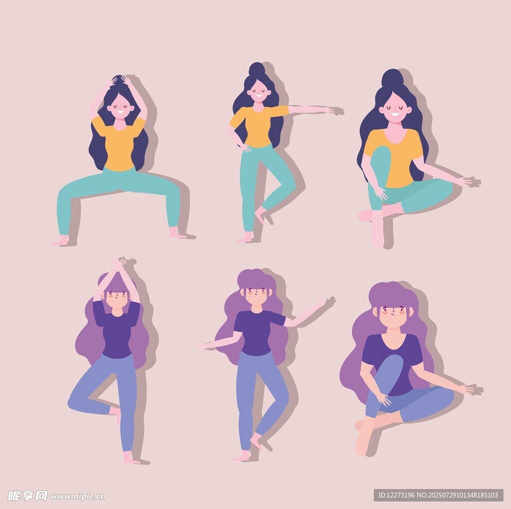 多样姿势的时尚女孩插画
