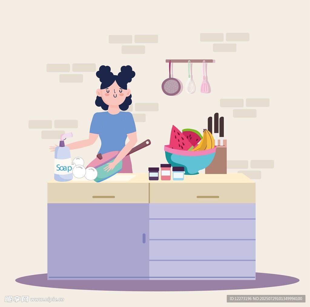 厨房中的女性忙碌烹饪场景