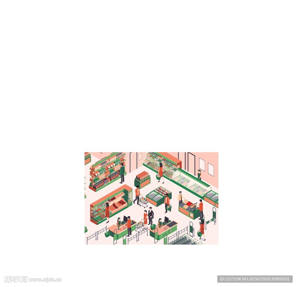 城市街道热闹场景插画