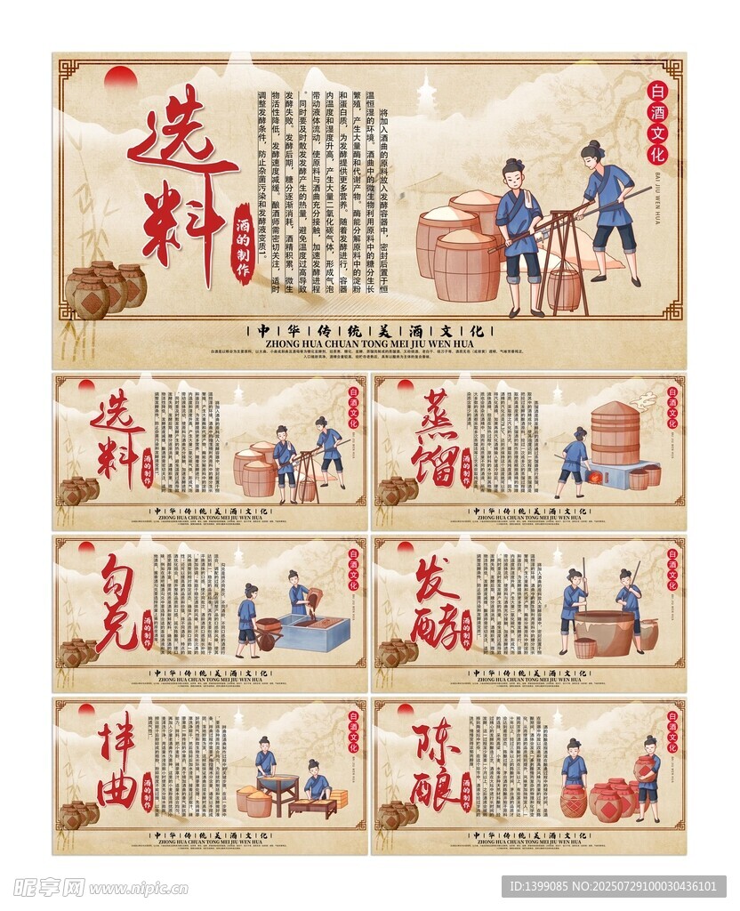 中国风白酒制作酒文化传统展板