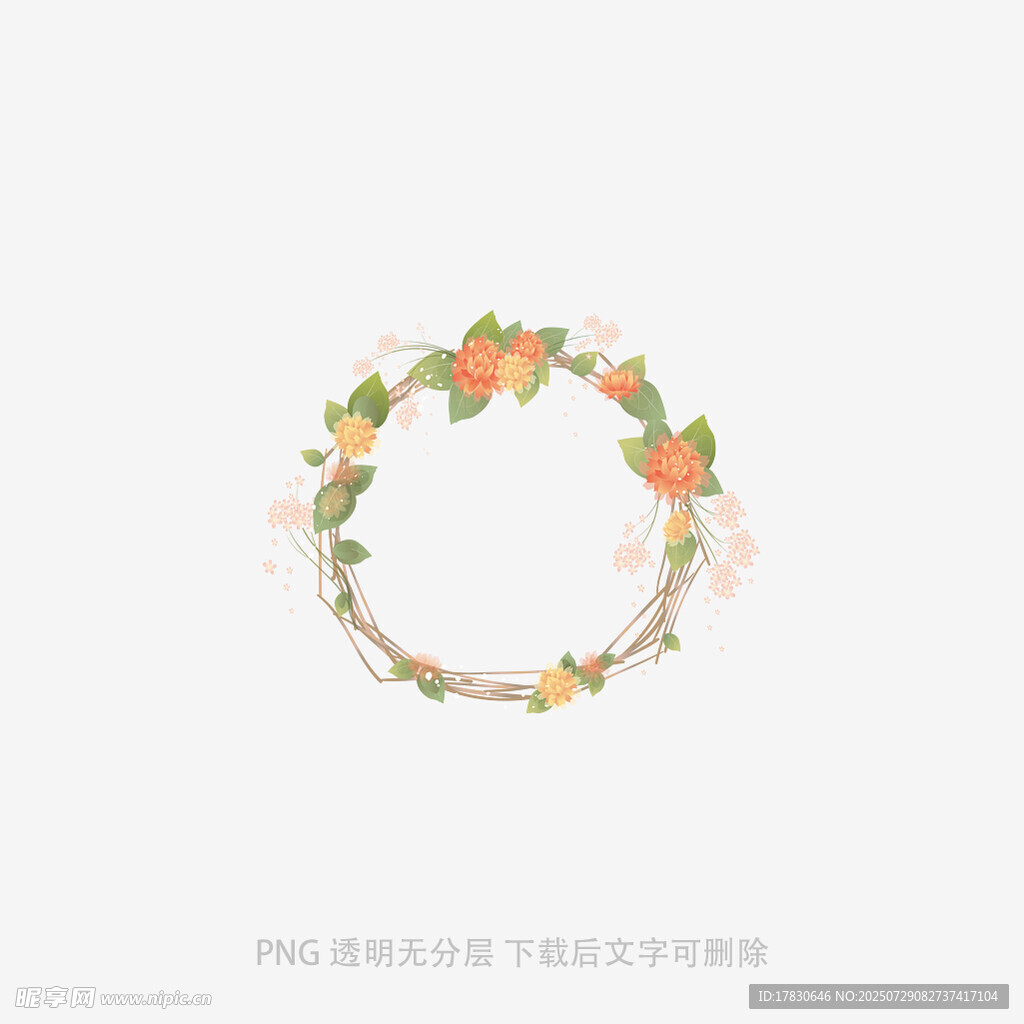 花卉装饰圆形花环图案