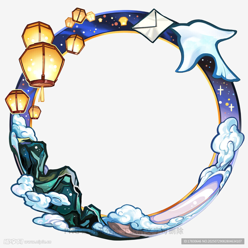 梦幻中式环形插画元素