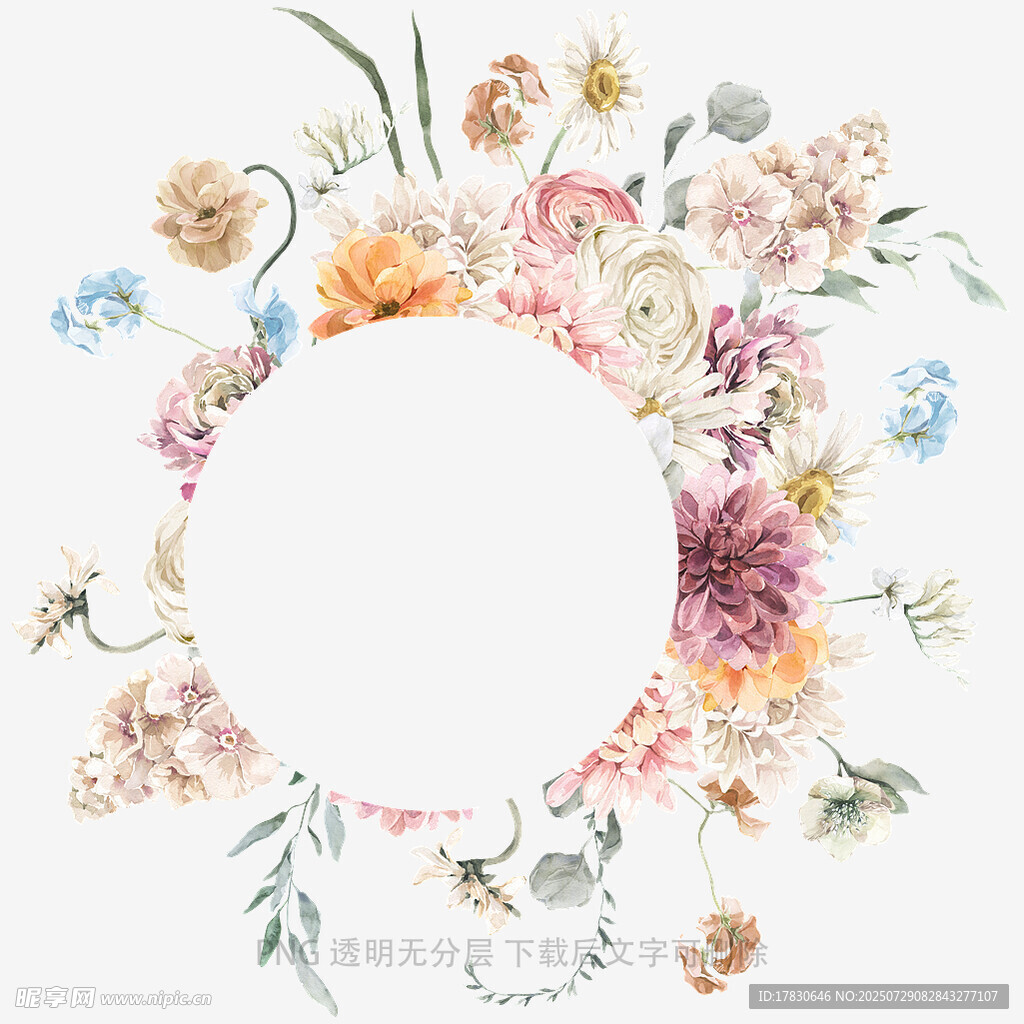 花卉环绕的圆形空白图案