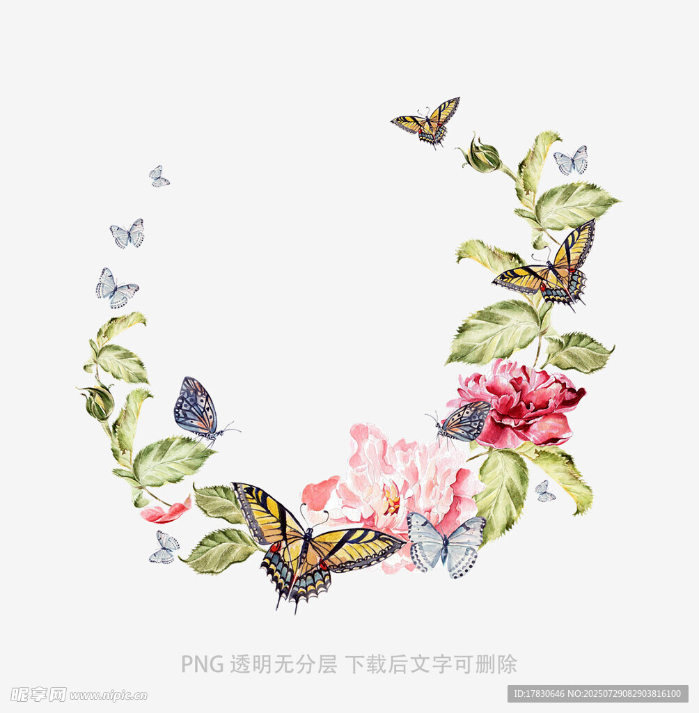 花卉蝴蝶环绕装饰图案