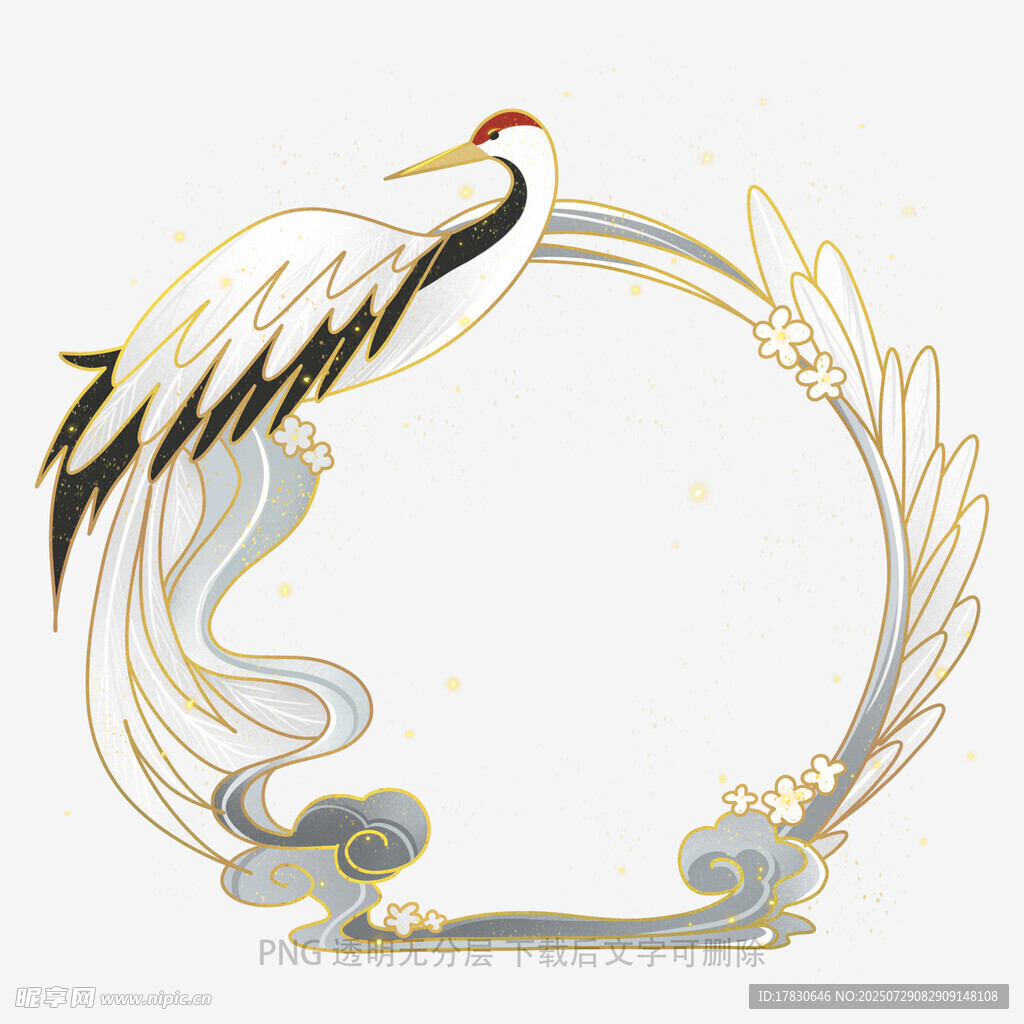 中式仙鹤环绕圆形祥瑞图案