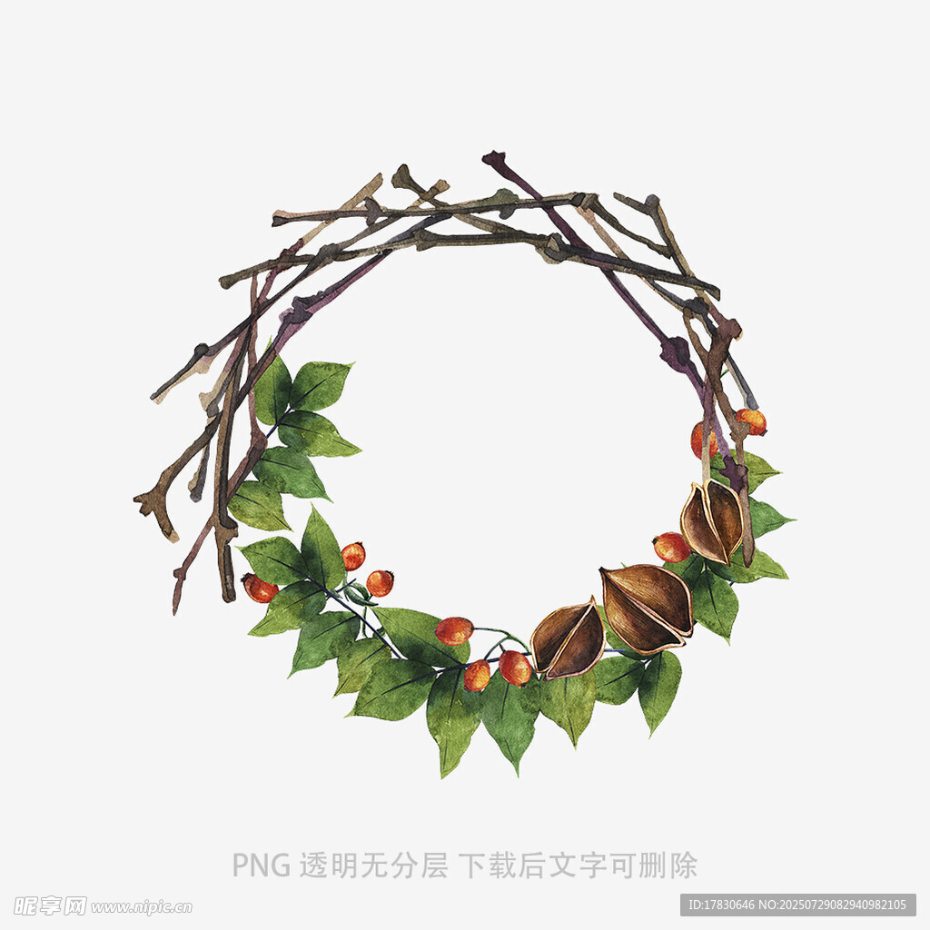 树叶果实编织的装饰花环