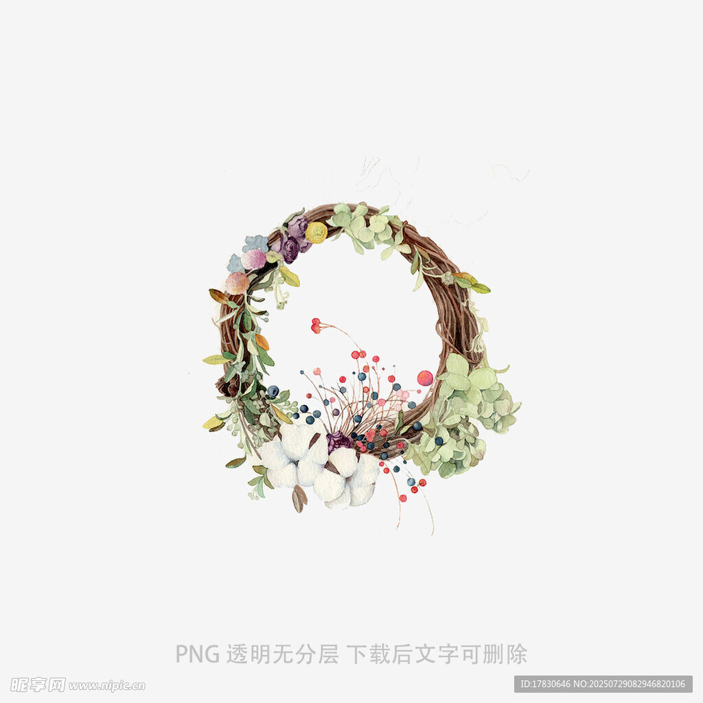 花卉编织的精美圆形花环