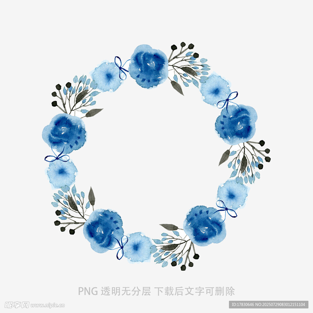 蓝色花卉花环装饰图案
