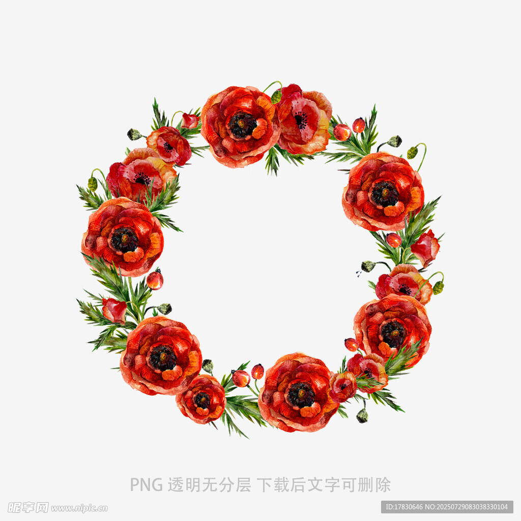 红色花卉花环装饰图案