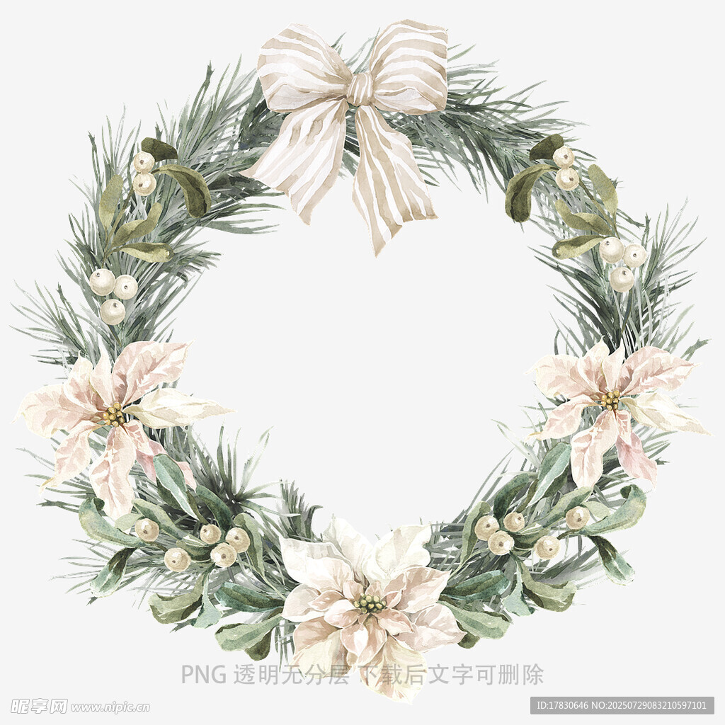 手绘花卉绿叶装饰花环