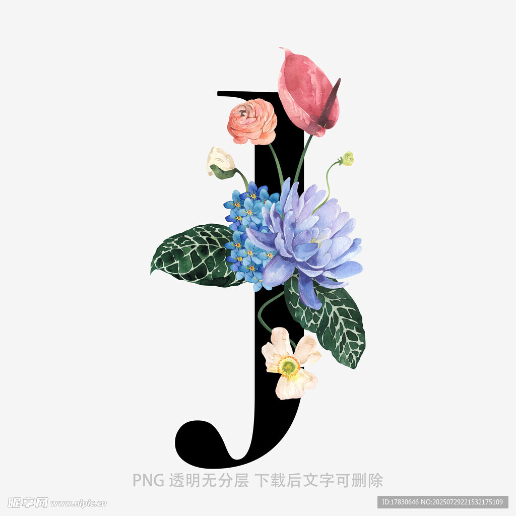 花卉装饰的字母J