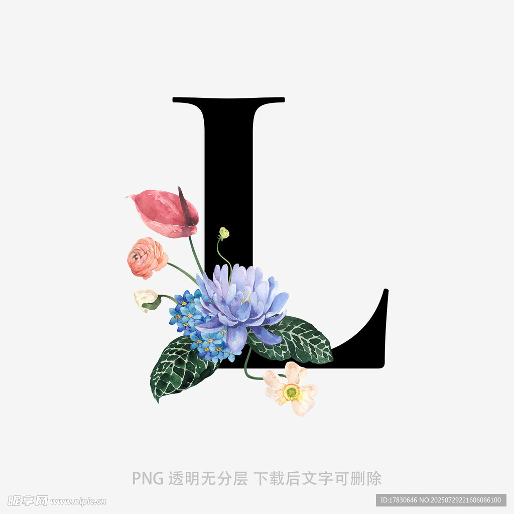 花卉装饰的字母L