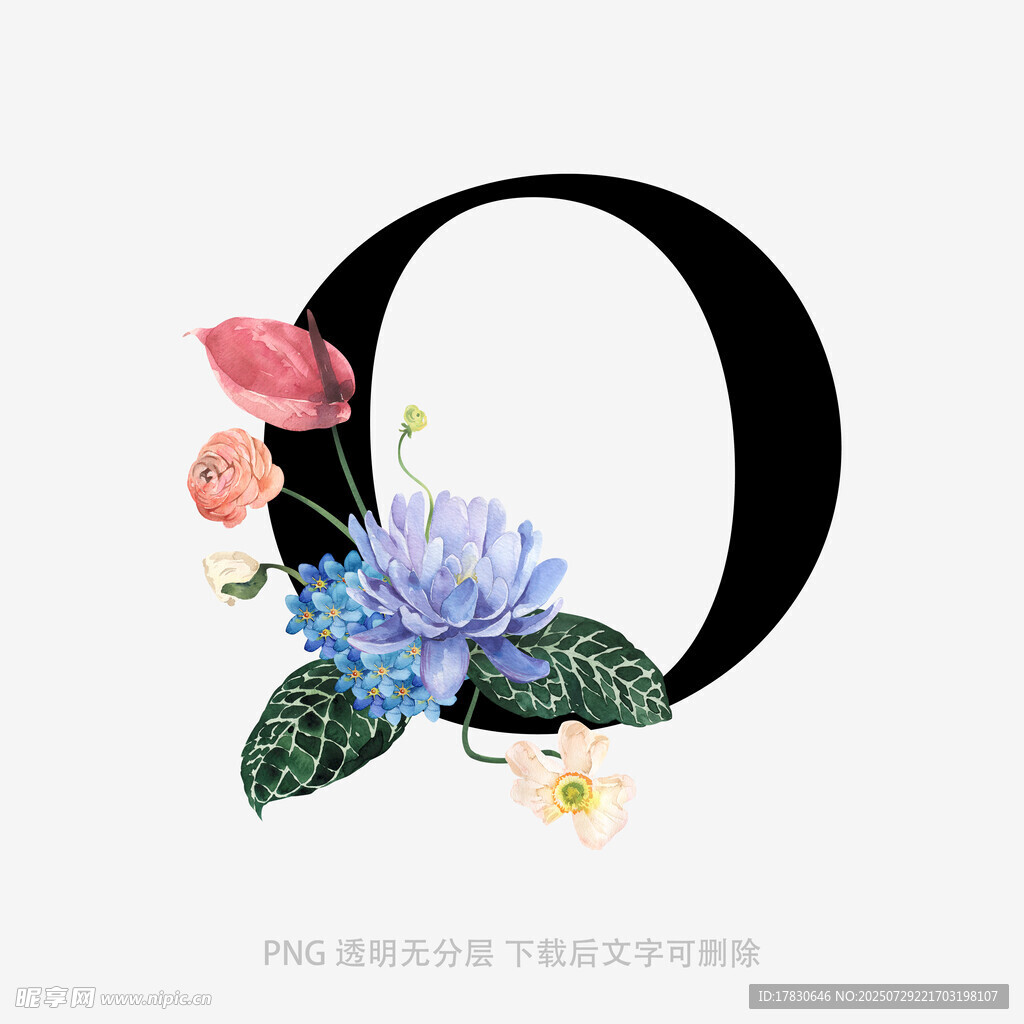 花卉装饰的字母O