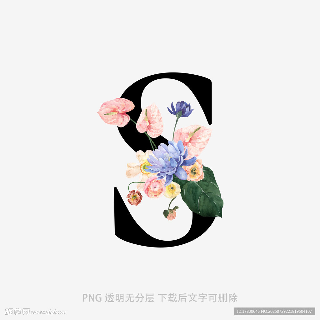花卉装饰的字母S