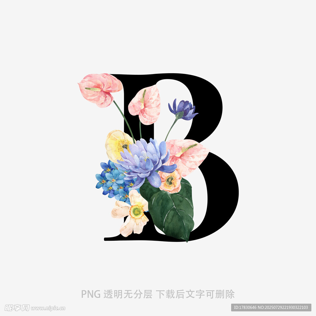 花卉装饰的字母B