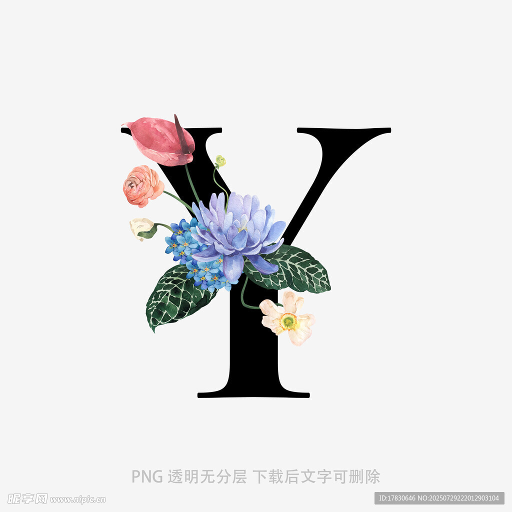 花卉装饰的字母Y