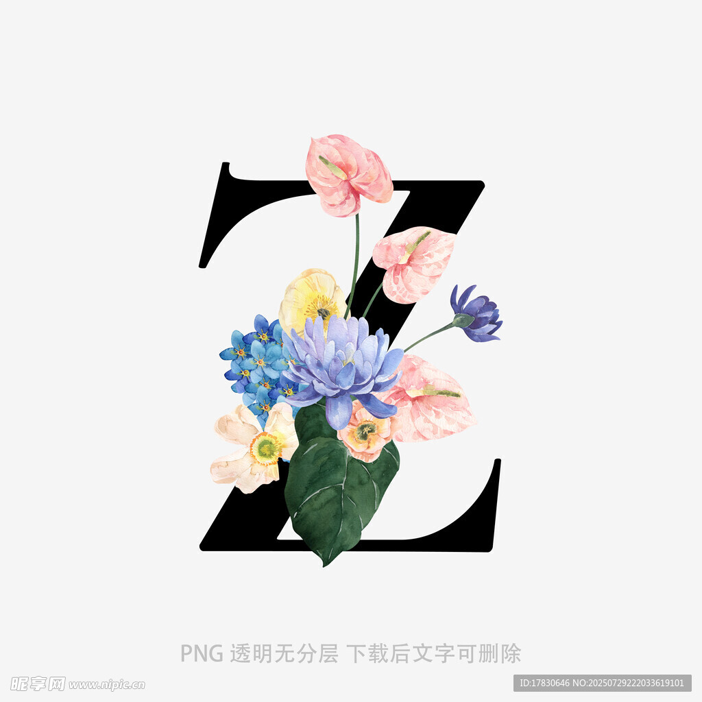 花卉装饰的字母Z
