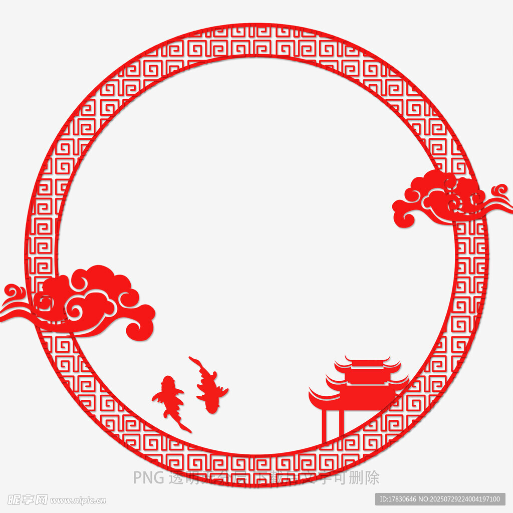 中式圆形剪纸风边框图案