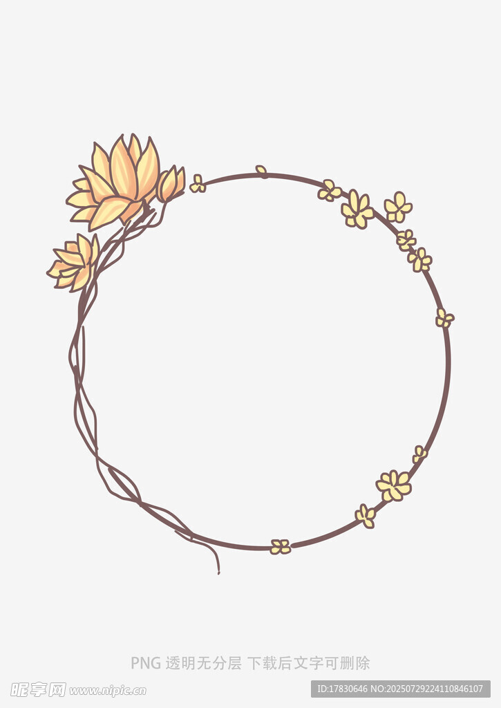 手绘花朵藤蔓圆形花环