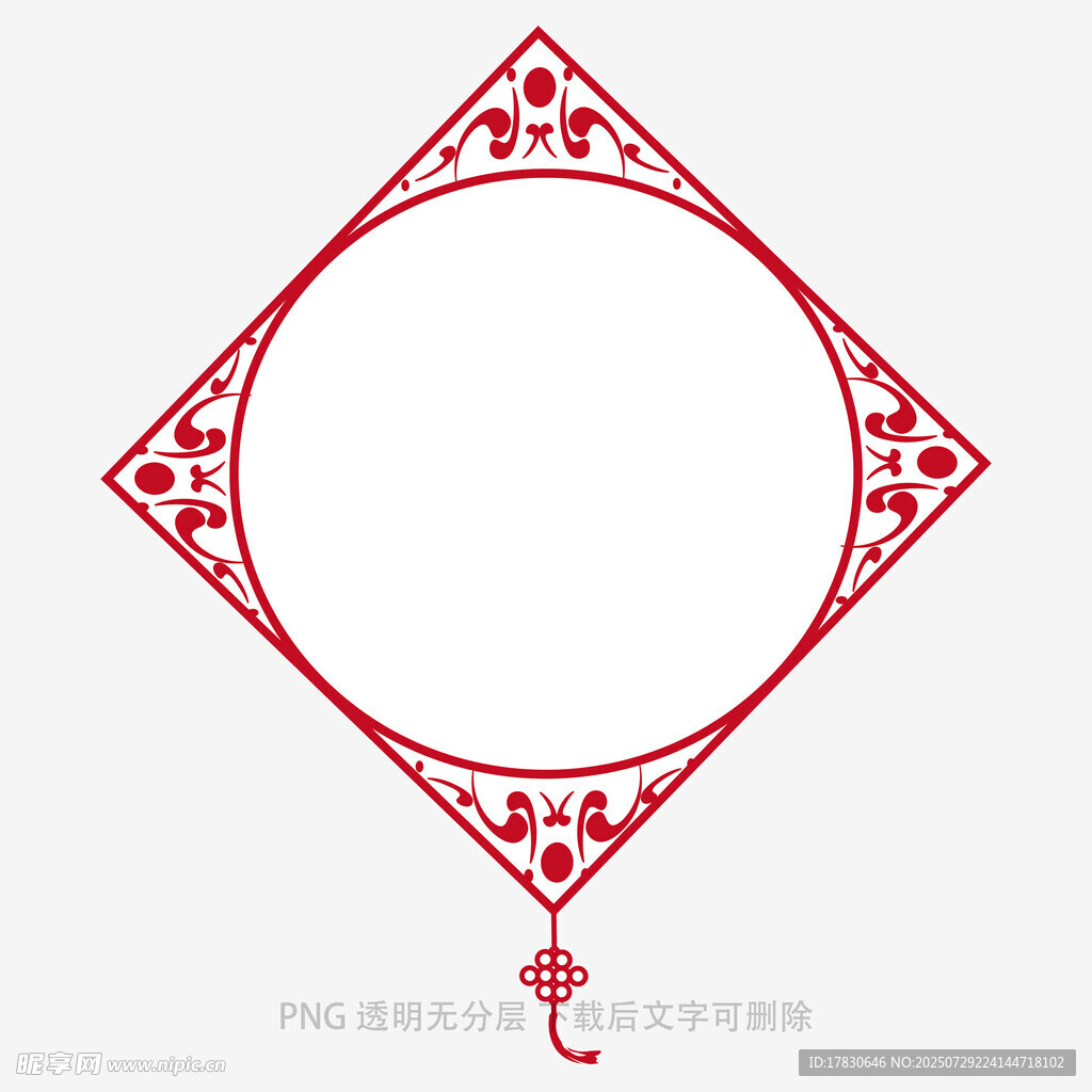 中式红色花纹圆形边框图案