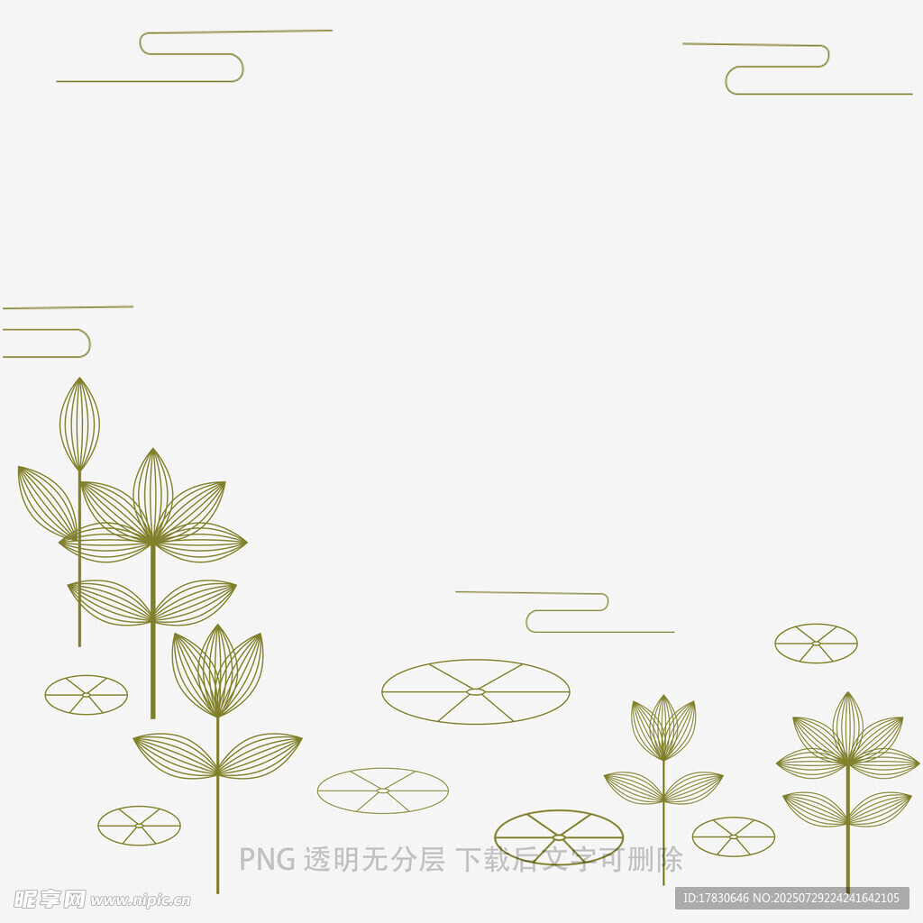 中式水墨风荷花装饰图案