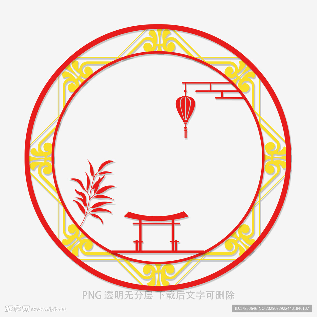 中式圆形窗棂中的古典景致
