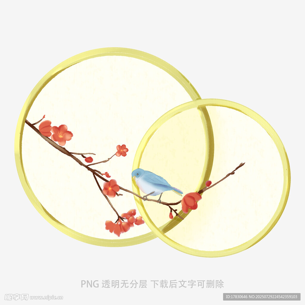 双环间的花鸟中式雅致图景