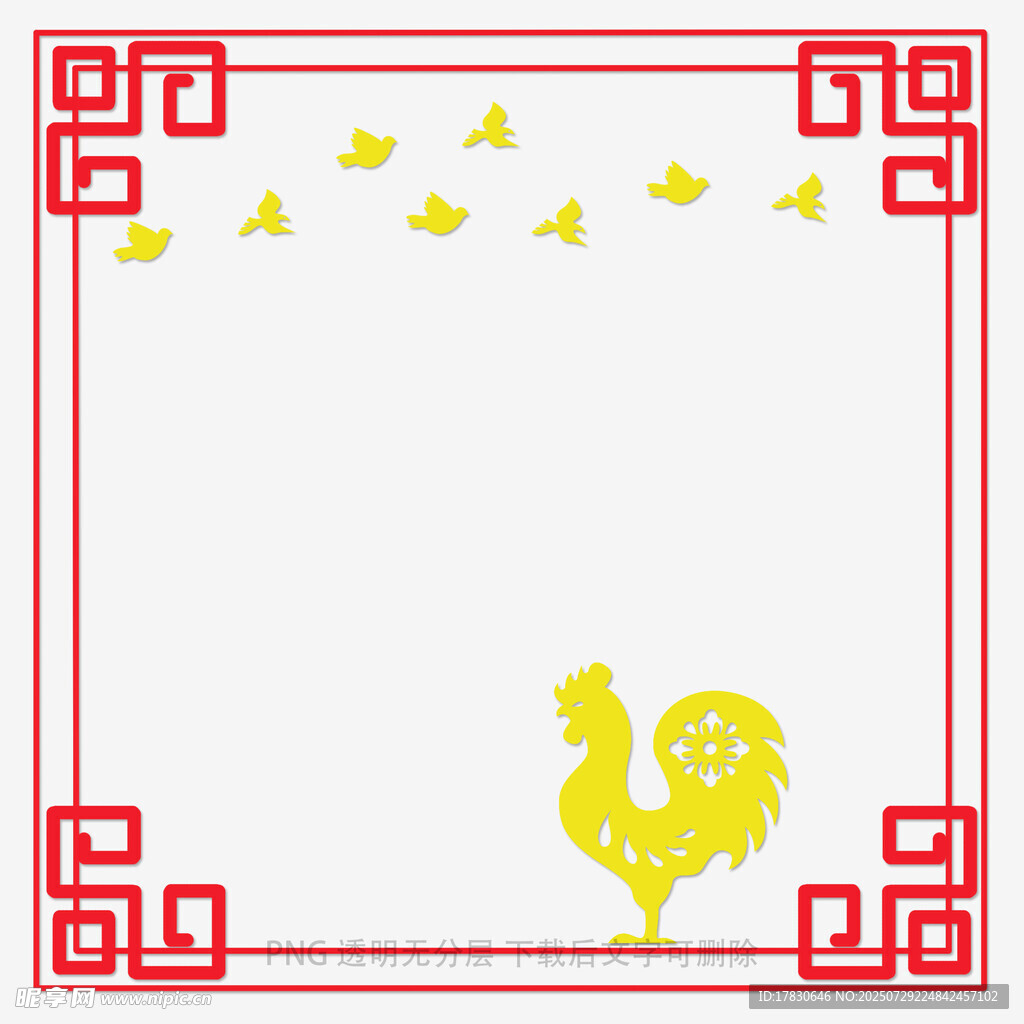 中式边框金鸡飞鸟背景图
