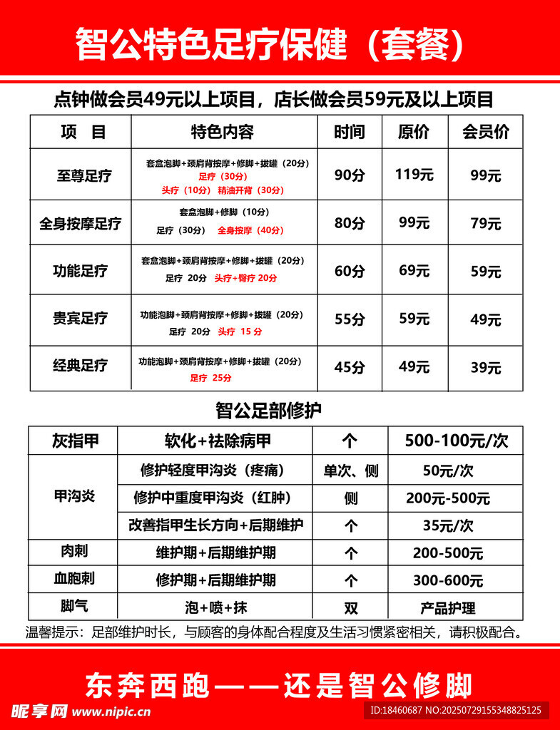 价格表