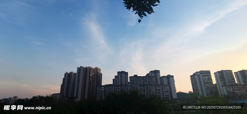 夕阳下的城市建筑群