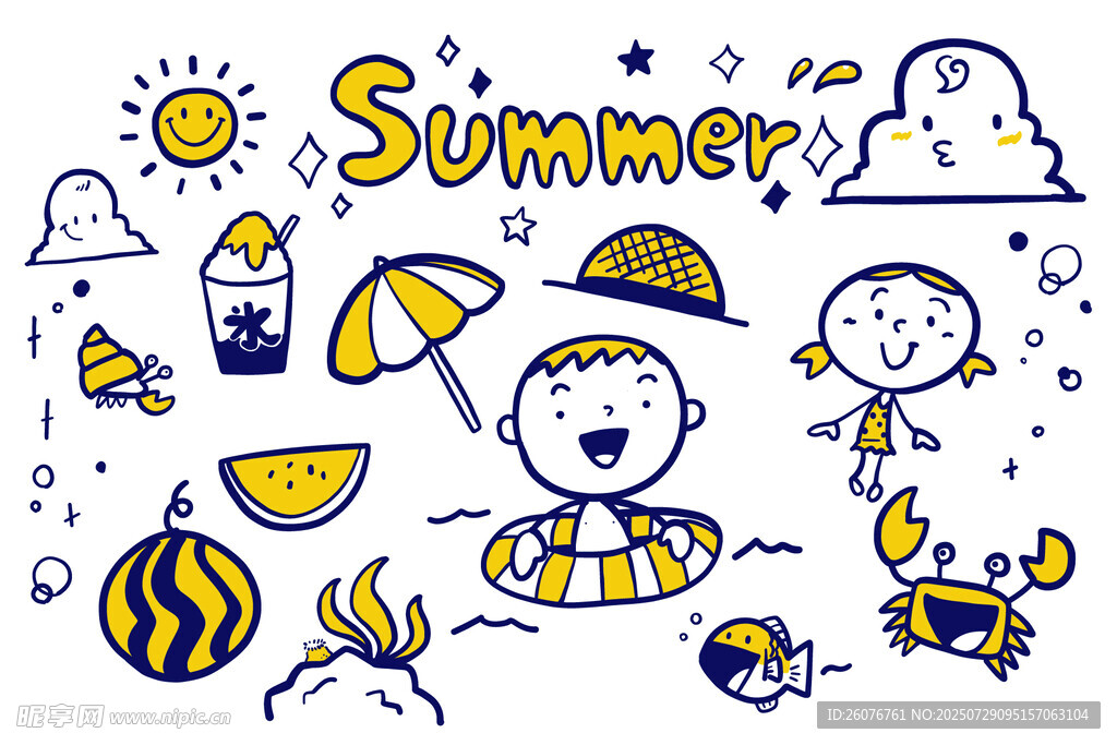 夏日童趣涂鸦元素集合