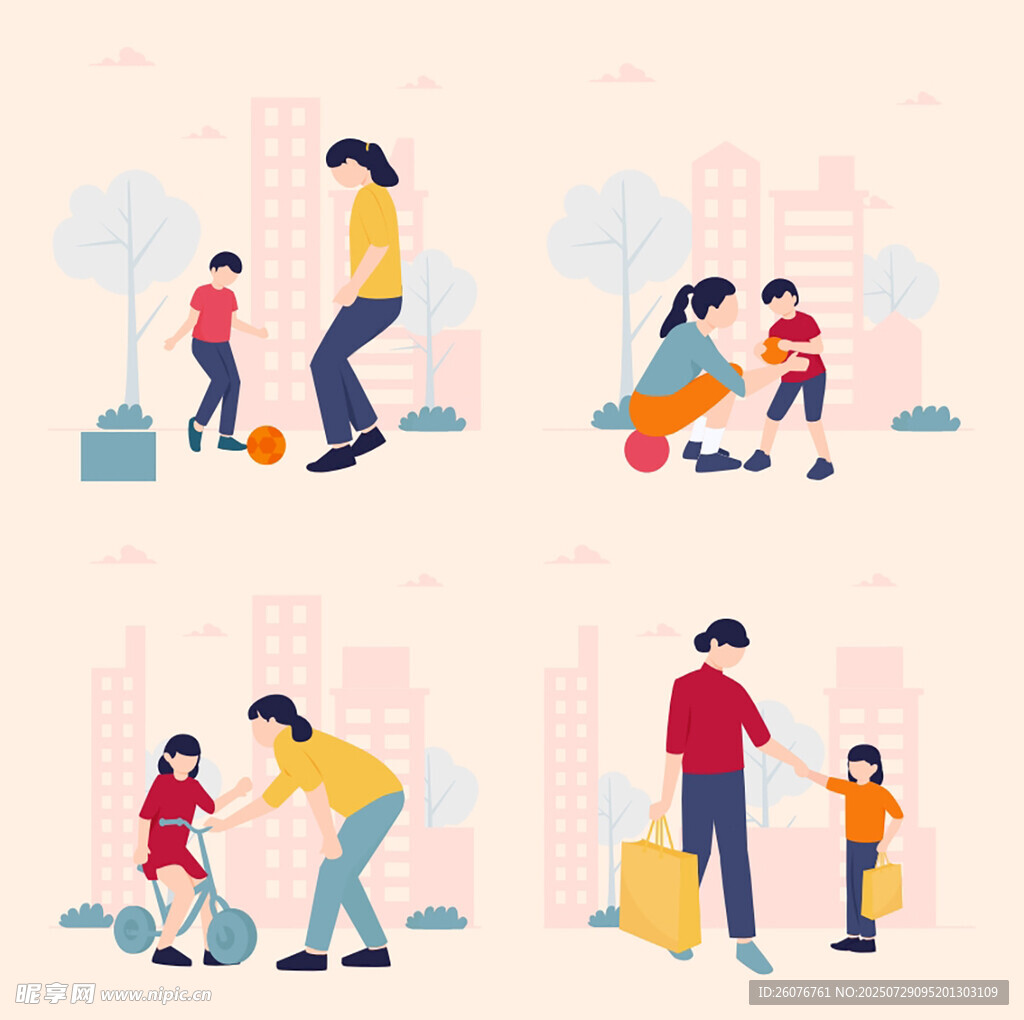 亲子搬运行李温馨场景