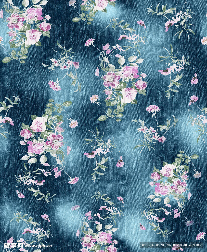 深蓝色底花卉图案纹理