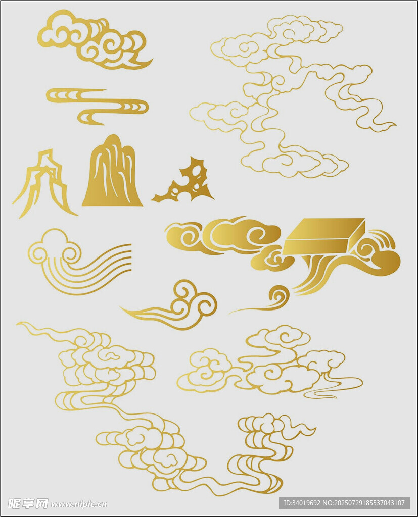中式金色云纹等传统元素图案