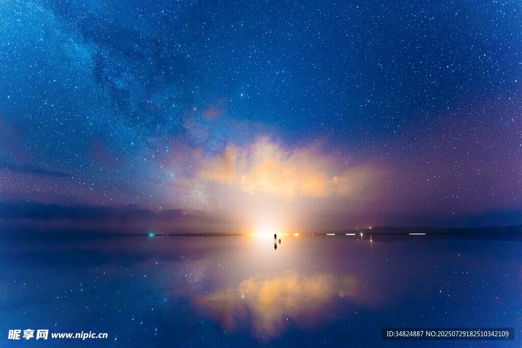 梦幻星空下的静谧湖面
