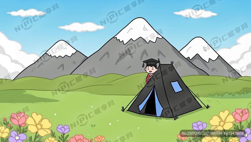 藏式卡通背景 有卡通草原和花