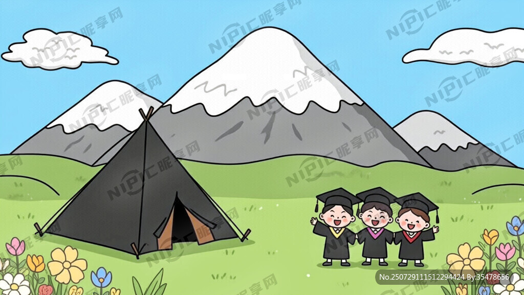 藏式卡通背景 有卡通草原和花